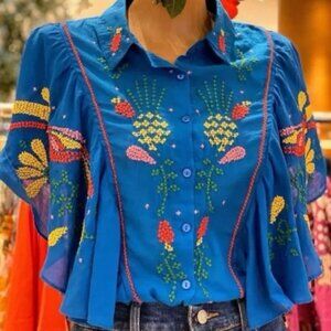 FARM Rio Cross Stitch Embroidered Top